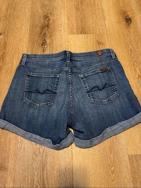 7 For All Mankind Women's Dark Blue Cuffed Denim Shorts